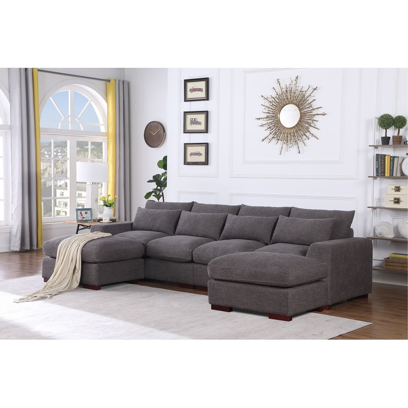 Tatman – Linen Blend Sectional With 2 Ottomans – Dark Gray