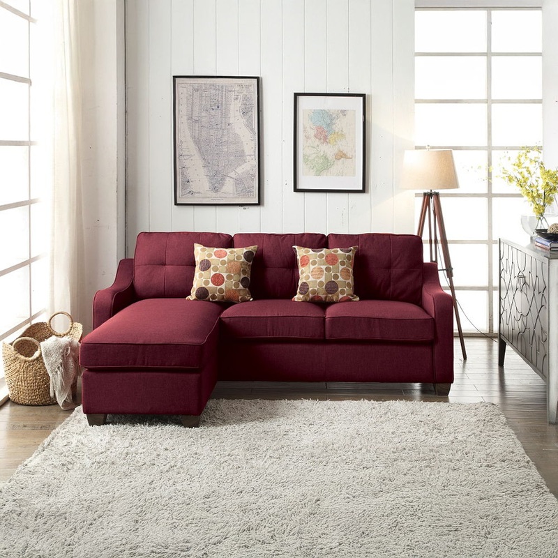 Cleavon II – Reversible Sectional Sofa & Ottoman With 2 Pillows – Red Linen