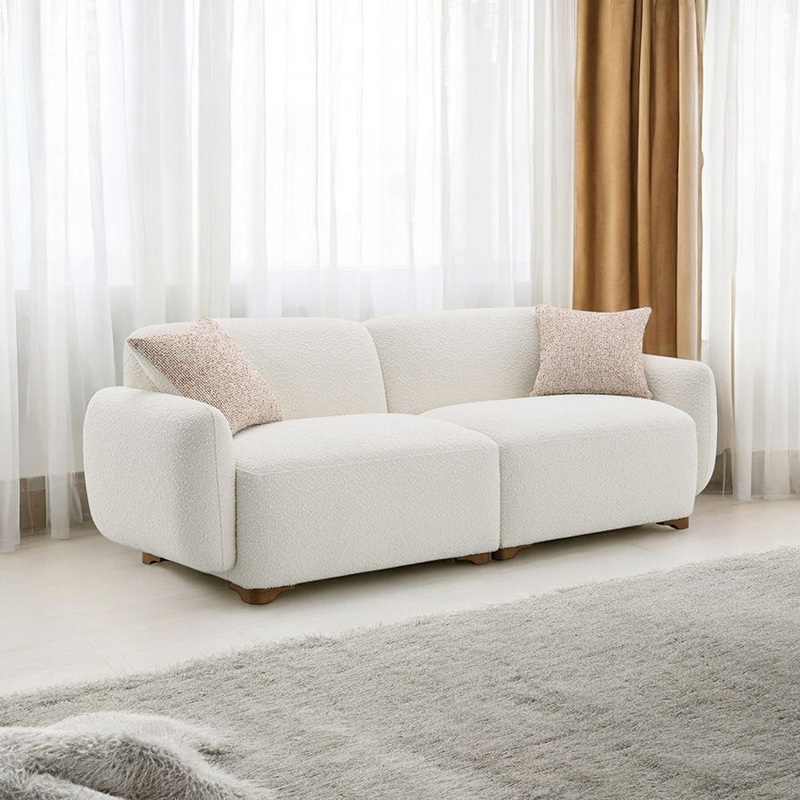 Darius – Sofa With 2 Pillows – Beige Boucle