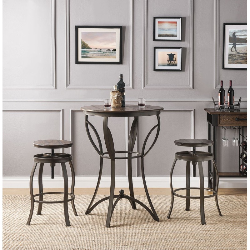 Gavino – 3 Piece Bar Table Set – Walnut & Sandy Black