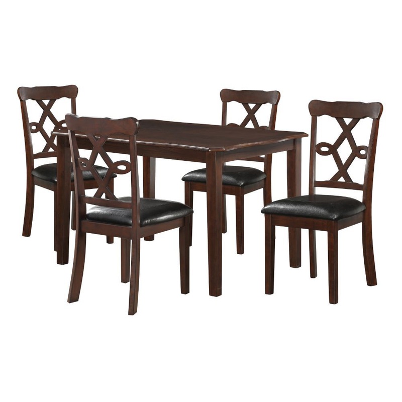 Ingeborg – 5 Piece Dining Set – Black Synthetic Leather & Espresso