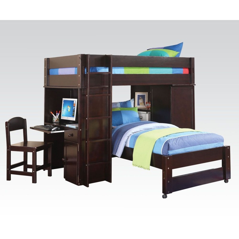 Lars – Twin Over Twin Loft Bed With Wardrobe & Desk & Chair – Wenge