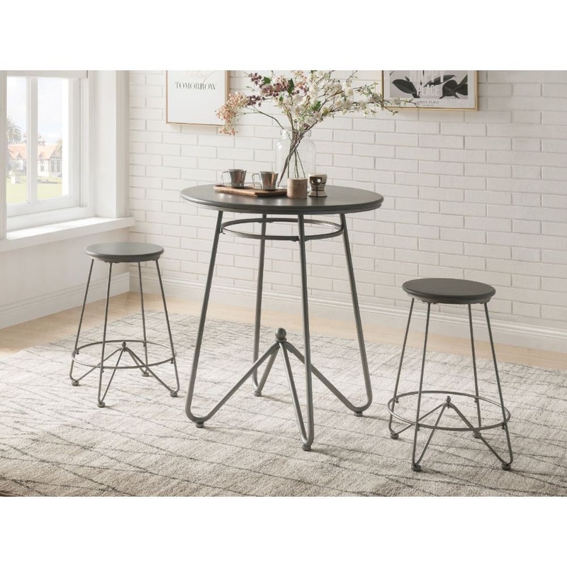 Nimai – 3 Piece Counter Height Table Set – Gray Oak & Sandy Gray