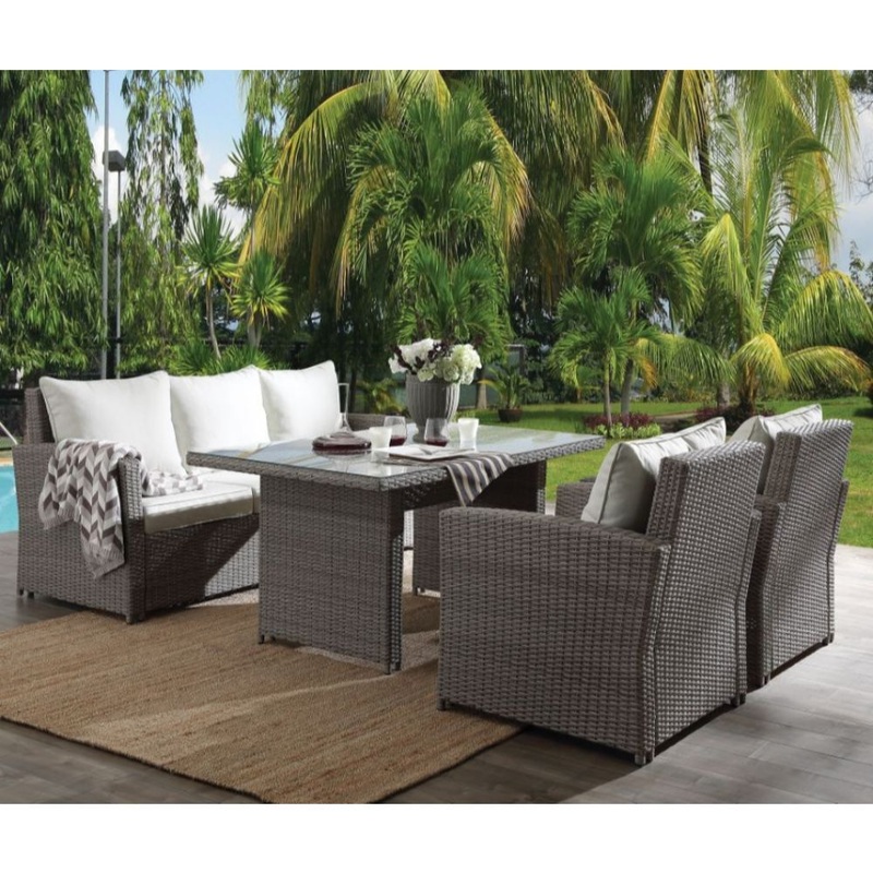 Tahan – 4 Piece Bistro Set – Fabric & Two Tone Gray Wicker