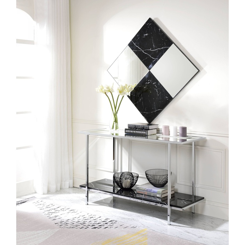 Angwin – Mirrored Faux Marble Console Table – Multi