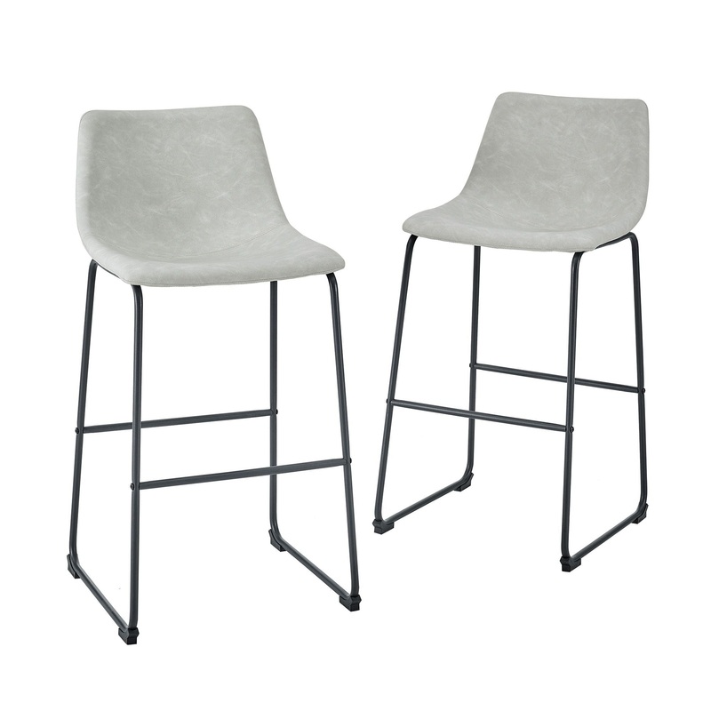 Industrial Faux Leather Bar Stools (Set of 2) – Gray