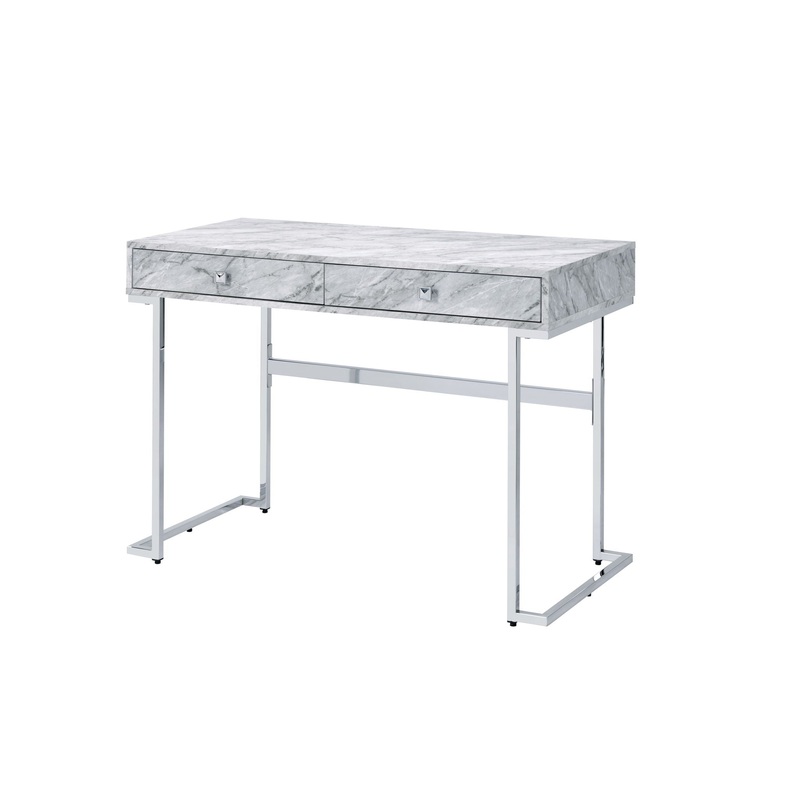 Tigress – Printed Faux Marble Top Writing Desk – White