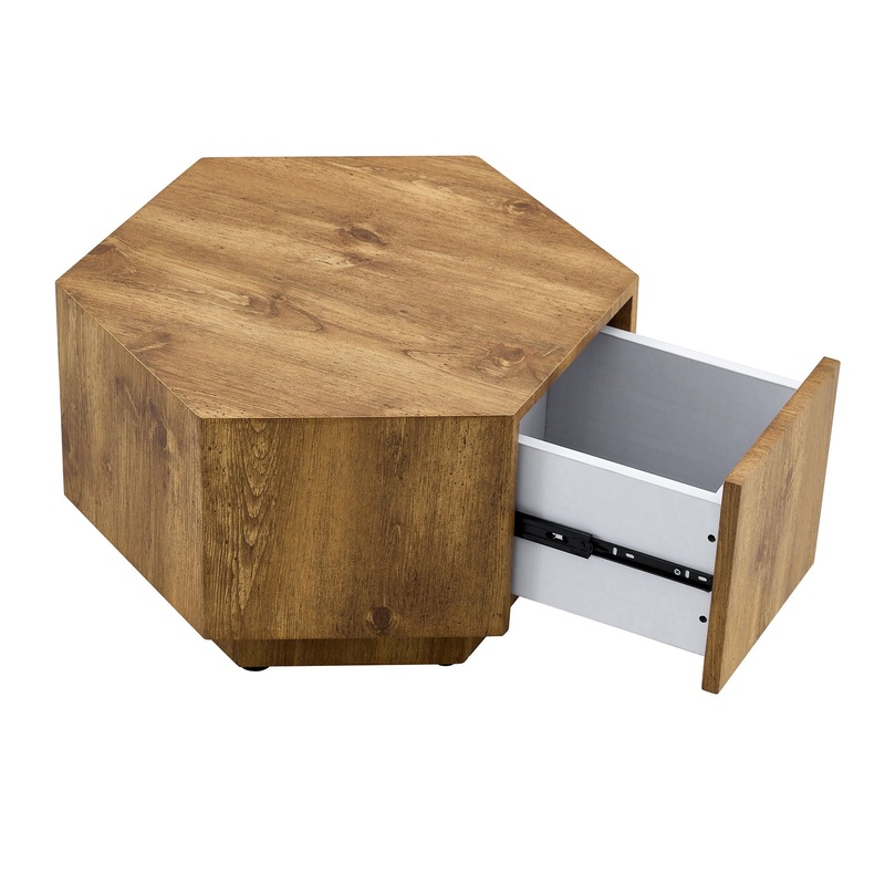 Hexagonal Coffee Table With Drawers – Wood