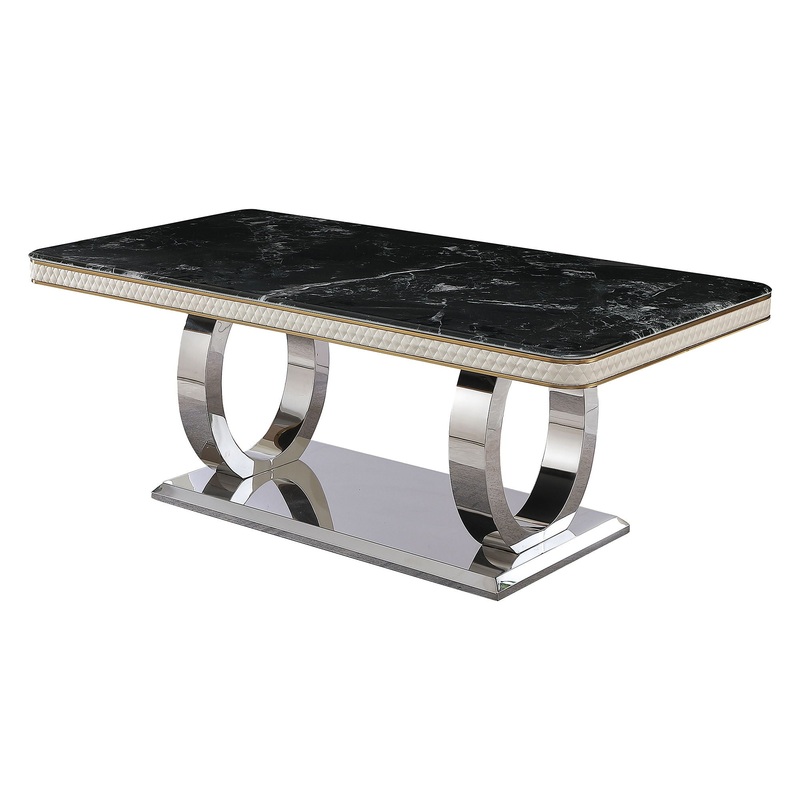 Luxury Modern Dining Table With 6 Chairs Marble Top Titanium Plated Base – Black