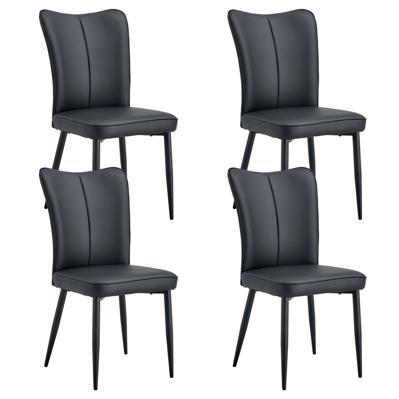 Modern Chair Set 4 Pieces With Vertical Backrest Design For Kitchen And Living Rooms – Black