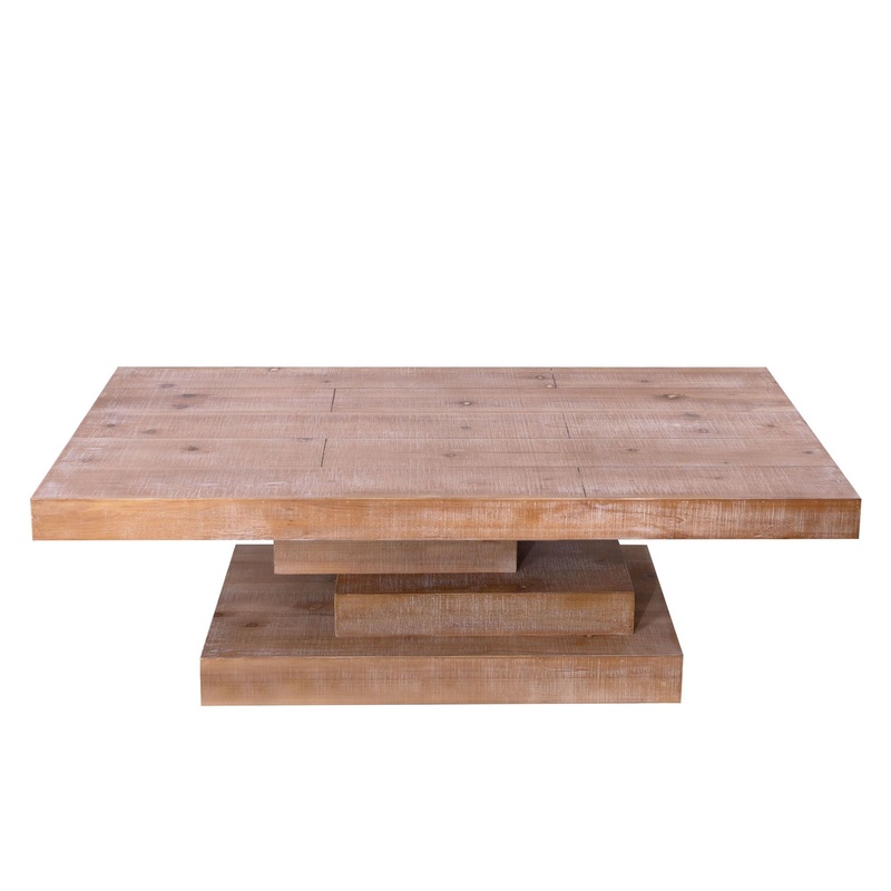 Modern Rustic Coffee Table, Rectangular Center Table For Living Room – Natural Wood Wash / Rustic