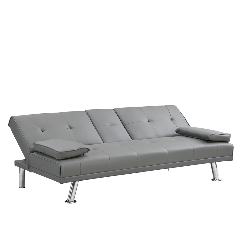 Modern Sofa Bed With Armrest 2 Holders, Wood Frame & Stainless Leg