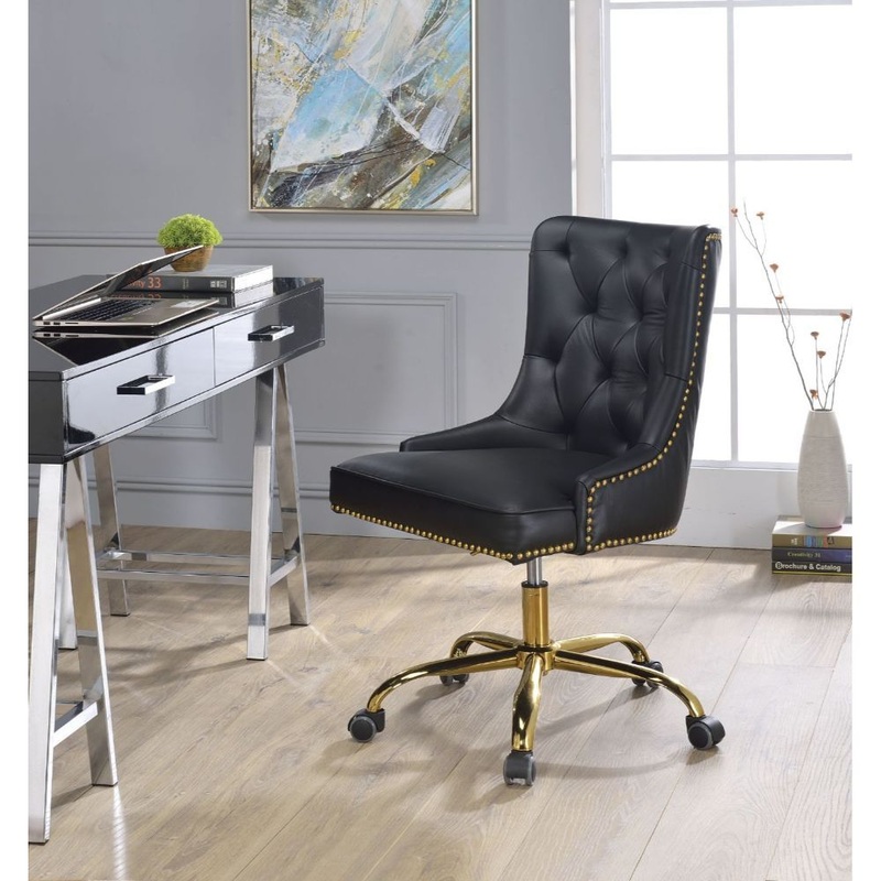 Purlie – Office Chair – Black Synthetic Leather & Gold