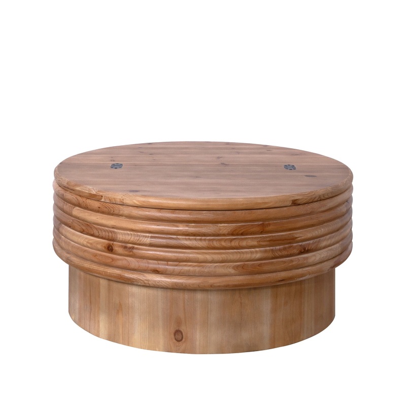 Round Wooden Coffee Table With Hidden Storage, Modern Rustic Centerpiece For Living Room – Multi / Natural / Rustic