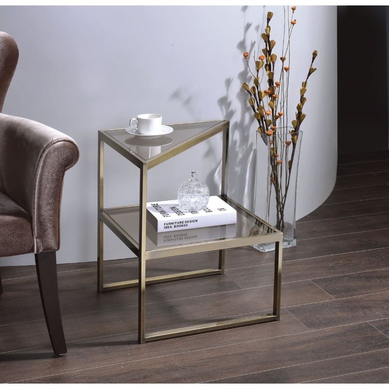 Treva – Accent Table – Smoky Glass & Antique Gold