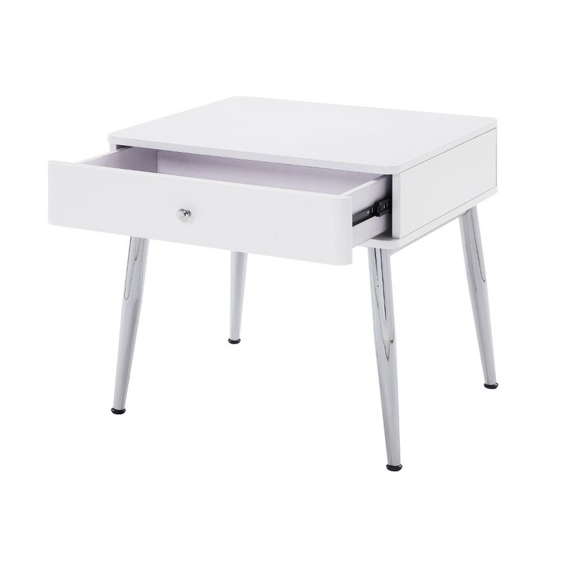 Weizor – End Table – White High Gloss & Chrome