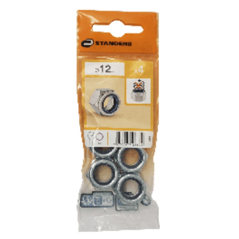 12 MM STEEL SELF-LOCKING NUT. 4 P