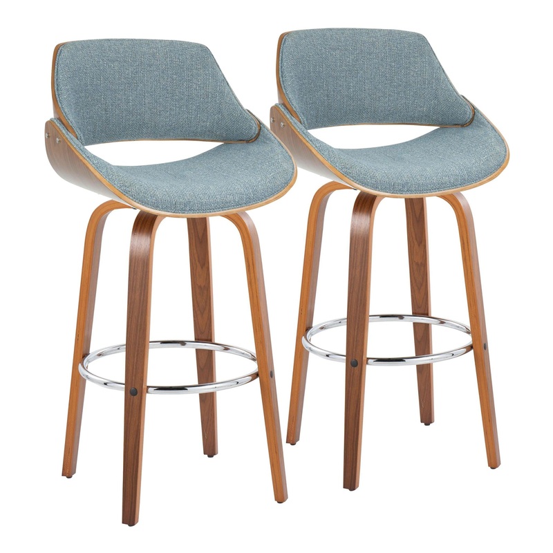 Fabrizzi – Mid Century Modern Fixed Height Barstool With Swivel With Round Footrest (Set of 2)