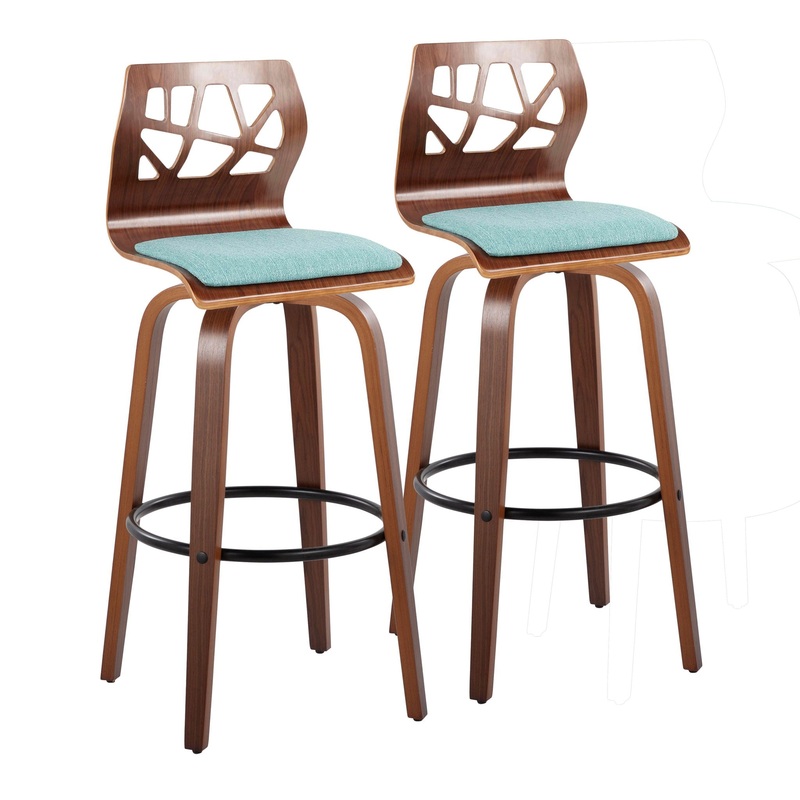 Folia – Mid Century Modern Fixed Height Barstool With Swivel With Round Footrest (Set of 2)