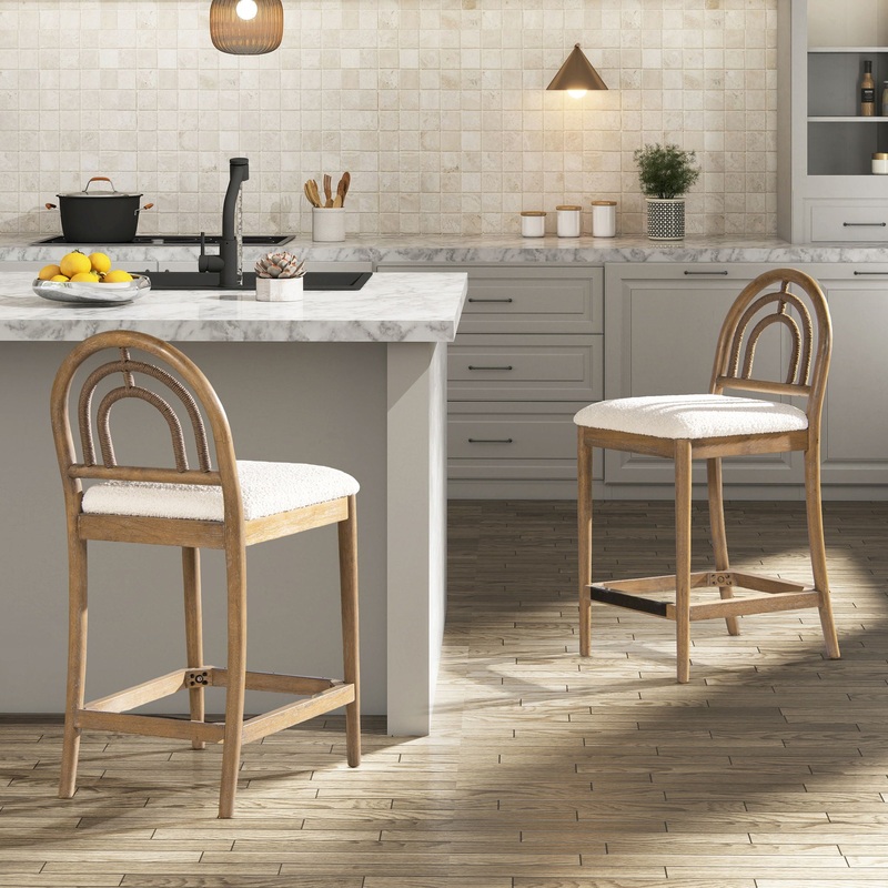 Leon – Arched Back & Upholstered Counter Stool (Set of 2) – Ivory White