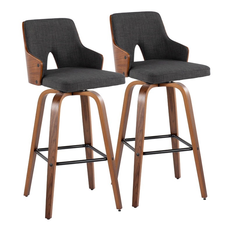 Stella – Mid Century Modern Fixed Height Barstool With Swivel Square Footrest (Set of 2)