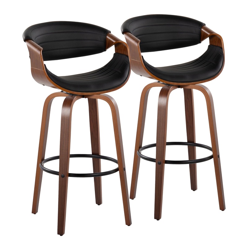 Symphony – Mid Century Modern Fixed Height Barstool With Swivel And Round Footrest (Set of 2)