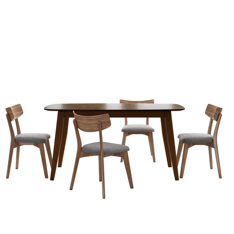5 Piece Mid – Century Dining Set, Upholstered Dining Chairs