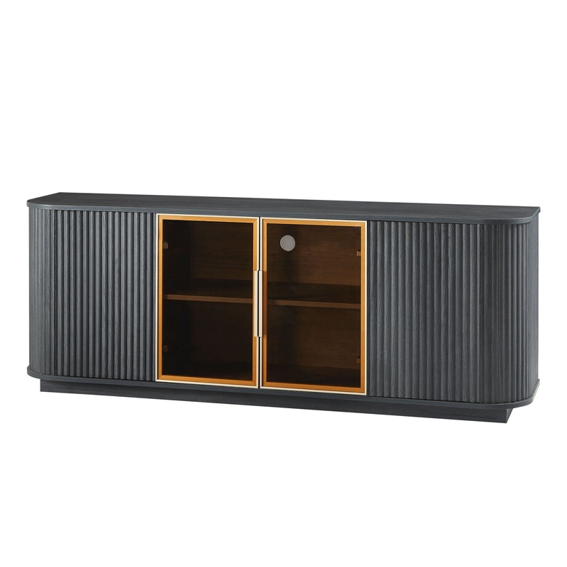 Modern 64 Wavy TV Cabinet With LED Lights – Black
