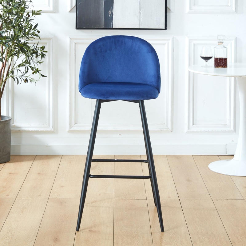 Bar Stool (Set of 2) Modern Counter Bar Height Chair With Back, Sturdy Metal Legs & Footrests, Island Stool For Kitchen Bar – Blue