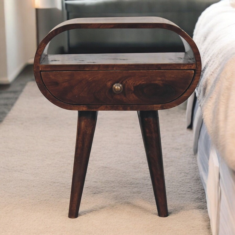 Circular Bedside Table With Open Slot – Walnut