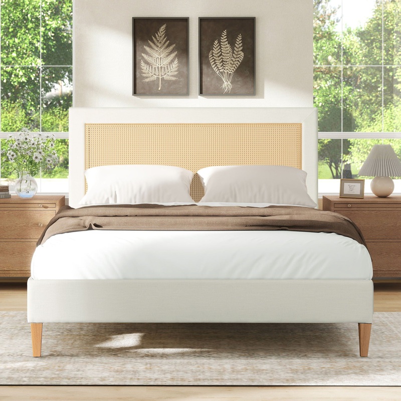Haley – Upholstered Cane Back Platform Bed