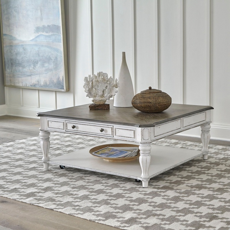 Magnolia Manor – Oversized Square Cocktail Table – White