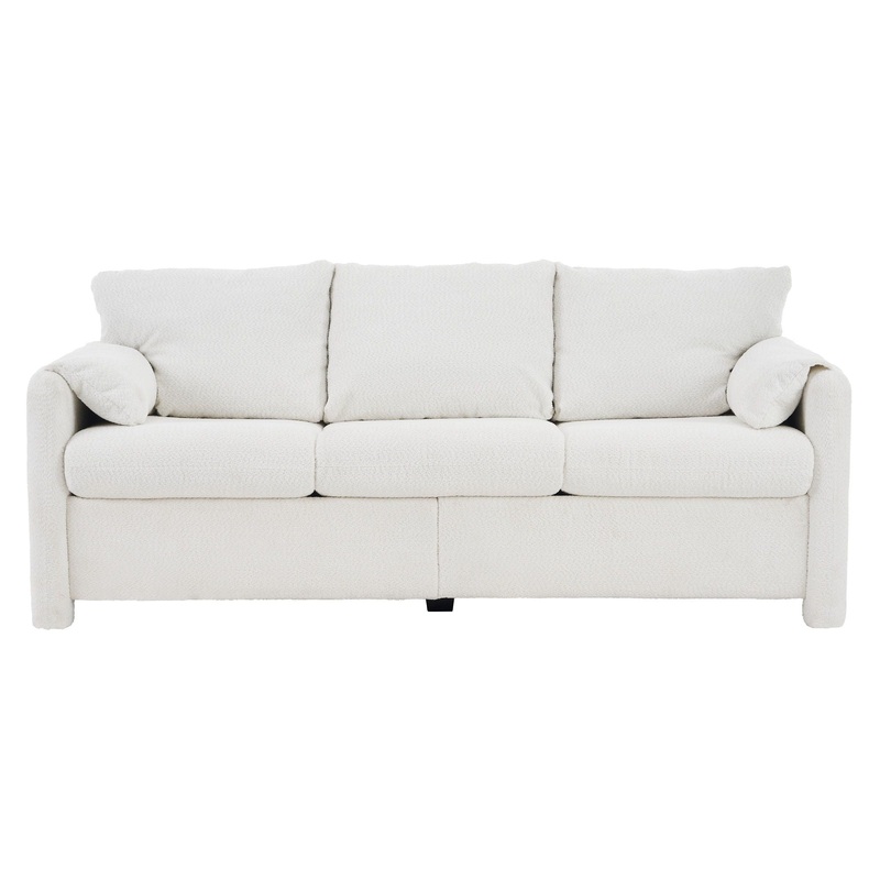 Modern 3 Seater Sofa Chenille Couch Plush Triple Seater Sofa With High Density Foam Cushions, Deep Seat Living Room Couch For Family Room, Apartment & Home Theater – Ivory White