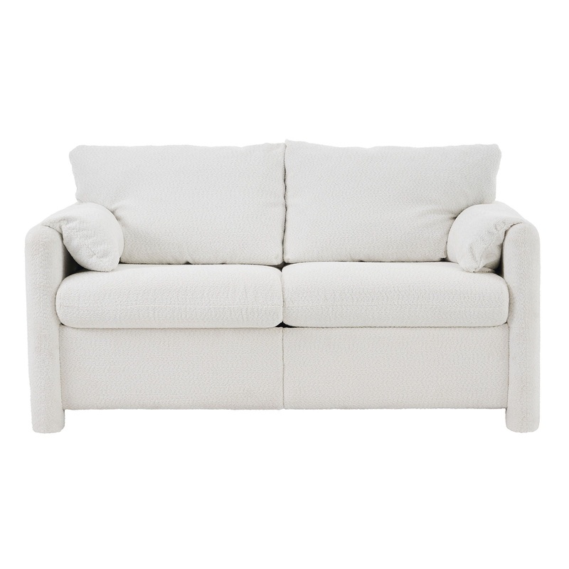 Modern Loveseat Sofa 2 Seater Plush Chenille Fabric Couch With High Density Foam Cushions – Ivory White