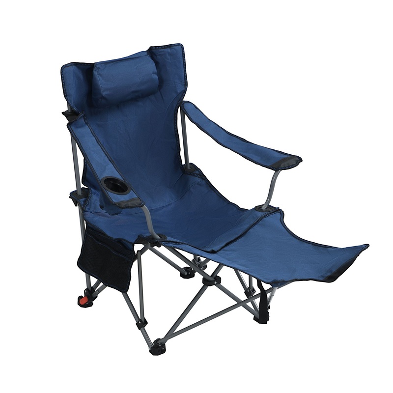Outdoor Camping Chairs Folding Portable Adjustable Reclining Chair With Side Pockets & Cup Holder – Dark Blue
