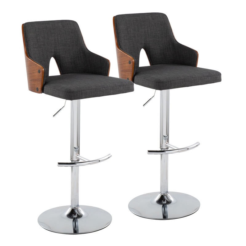 Stella – Contemporary Adjustable Barstool Stool With Swivel With Rounded T Footrest (Set of 2)