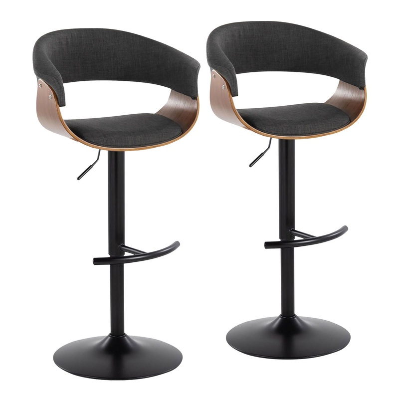 Vintage Mod – Mid Century Modern Adjustable Height Barstool With Swivel & Rounded T Footrest (Set of 2)