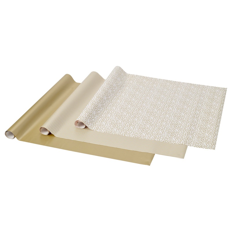 VINTERFINT gift wrap roll, mixed patterns gold-colour, 9 mx0.7 m cm