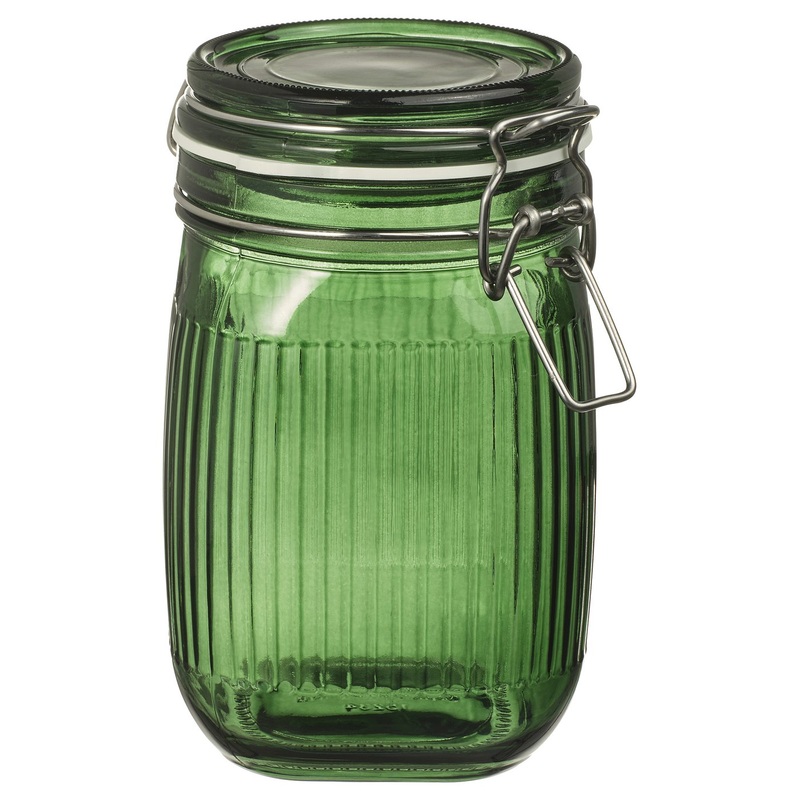 VINTERFINT jar with lid, glass green, 11×11 cm