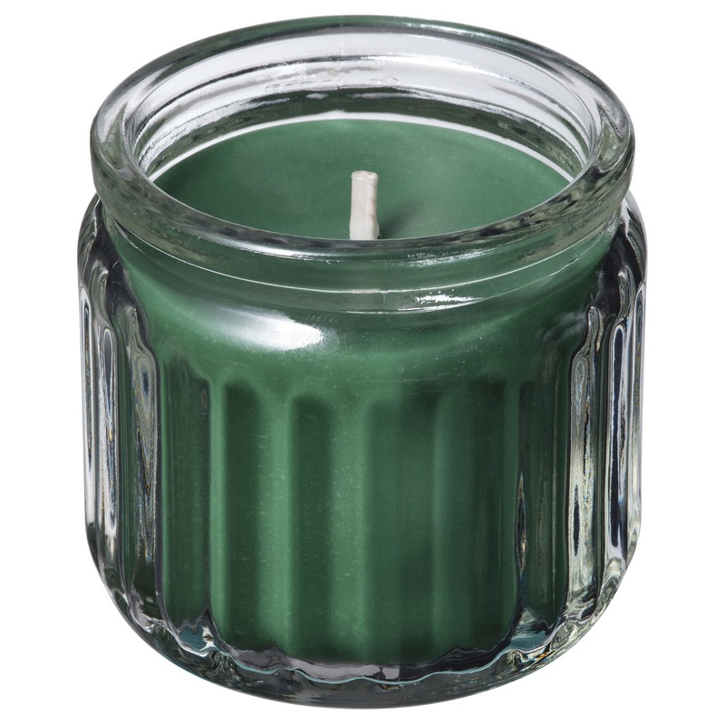 VINTERFINT scented candle in glass, Winter fir/green, 5 cm