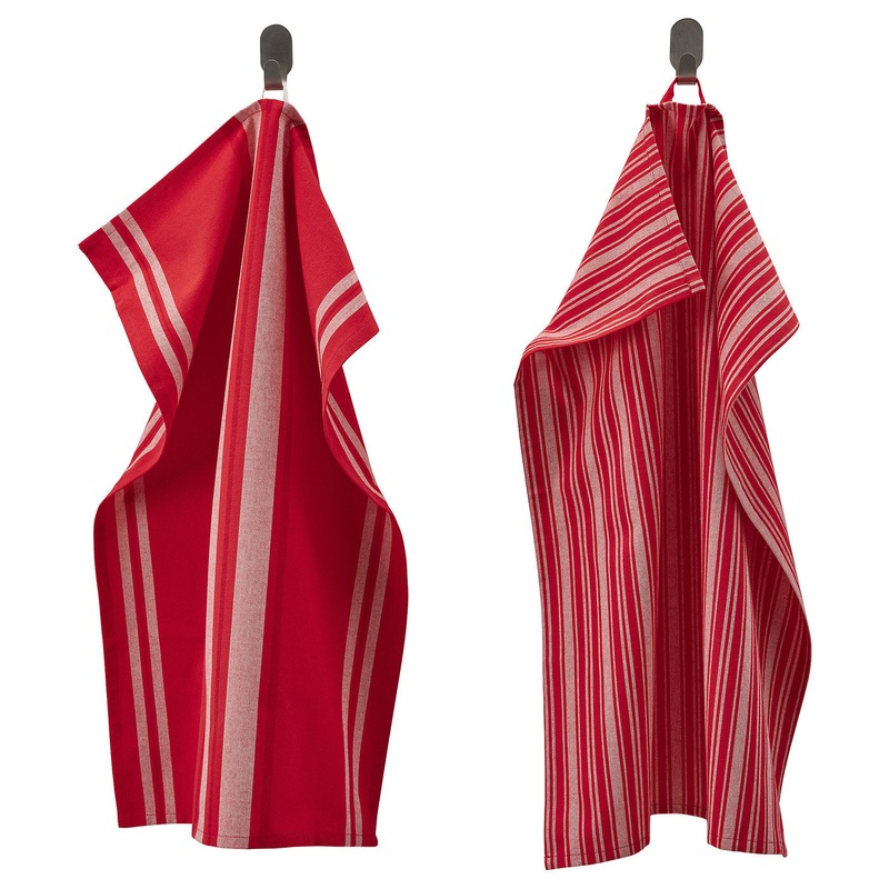 VINTERFINT tea towel, mixed patterns red/white, 70×50 cm