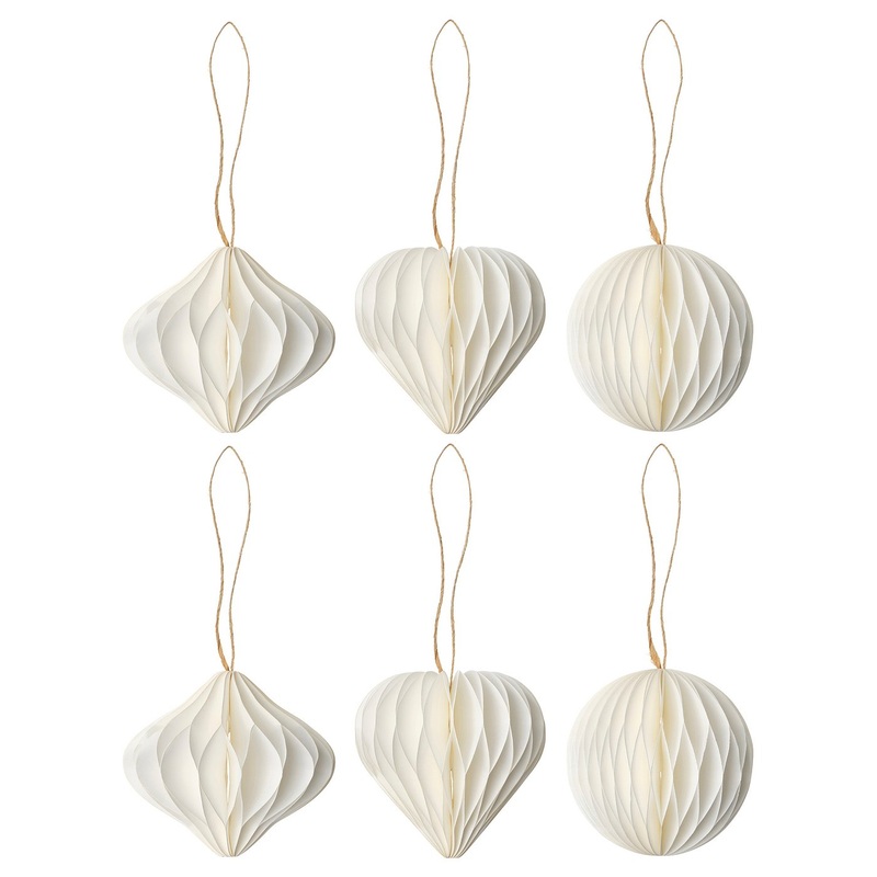 VINTERFINT tree ornament set of 6, mixed shapes white