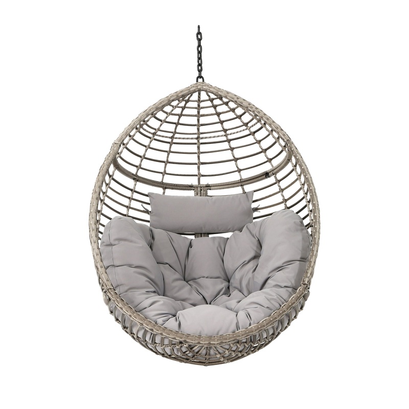 Hanging Basket Chair With Metal Frame And Seat Cushion