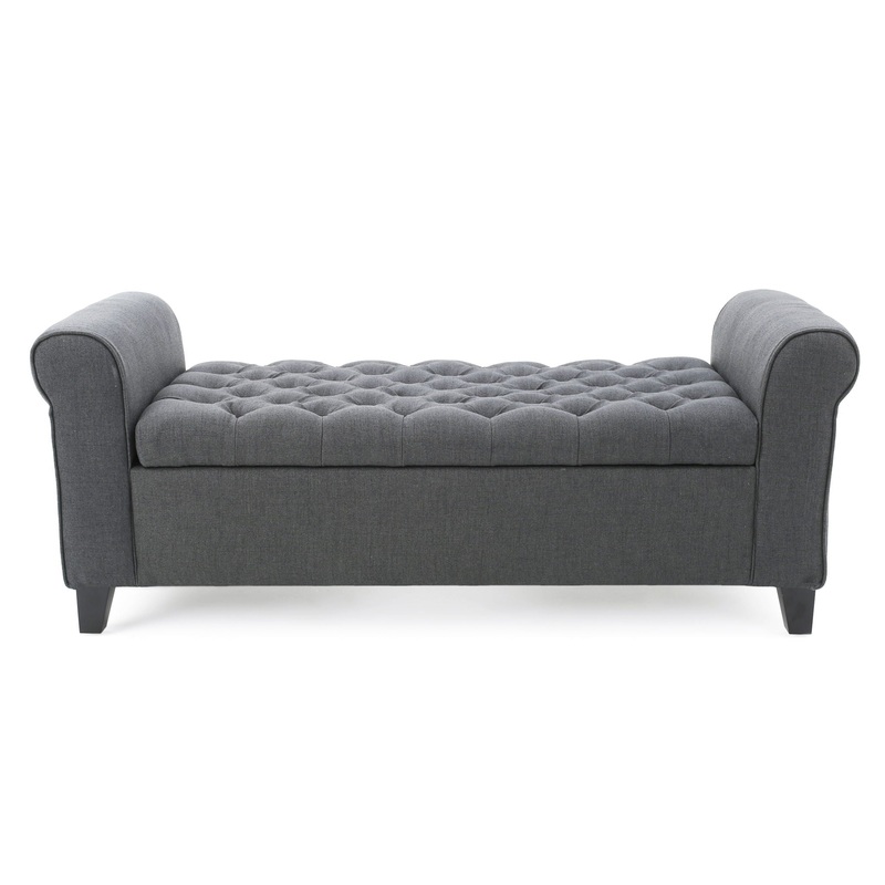 Hayes – Contemporary Armed Storage Bench With Rolled Arms And Button Tufting