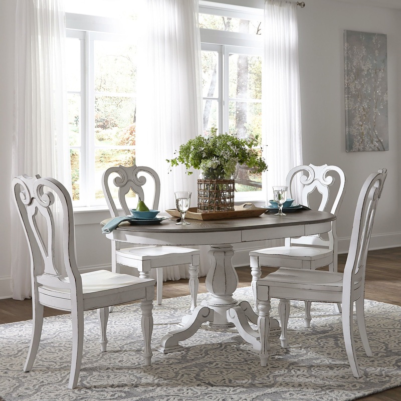 Magnolia Manor – Pedestal Table Set With Upholstered Chairs