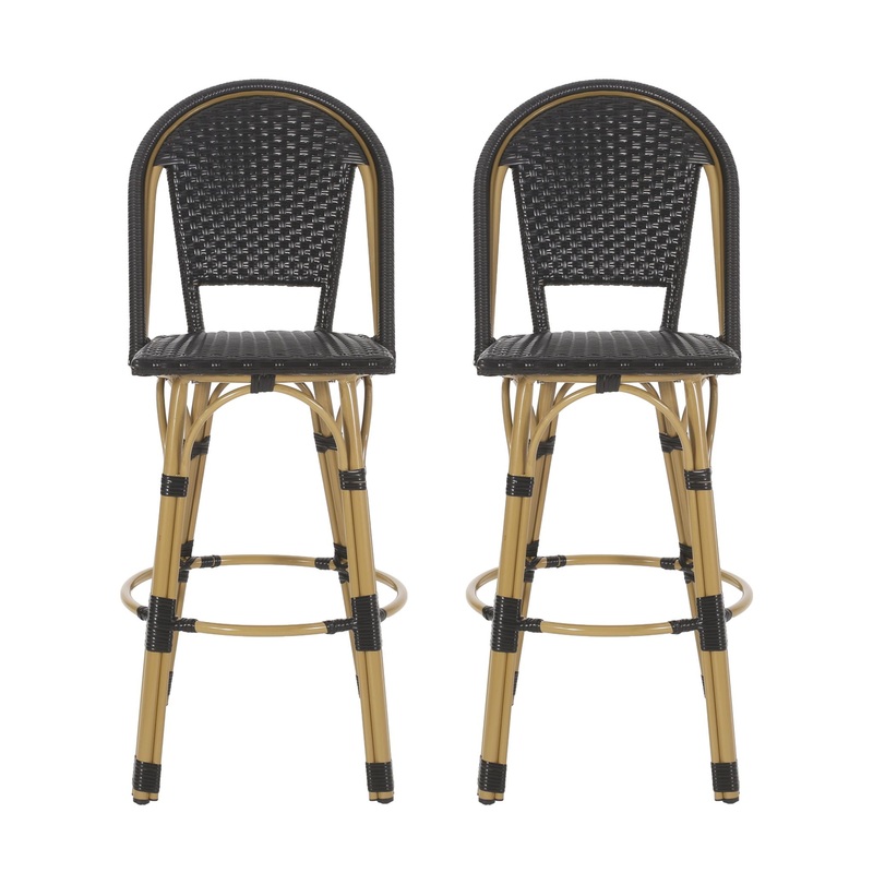 Outdoor Rattan And Aluminum French Barstools (Set of 2)