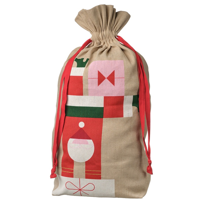 VINTERFINT sack with string, Santa Claus pattern, 56×90 cm