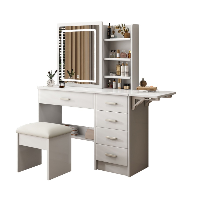 Fashion Vanity Desk With Mirror And Lights For Makeup, 5 Drawers, Adjustable Lighting – White