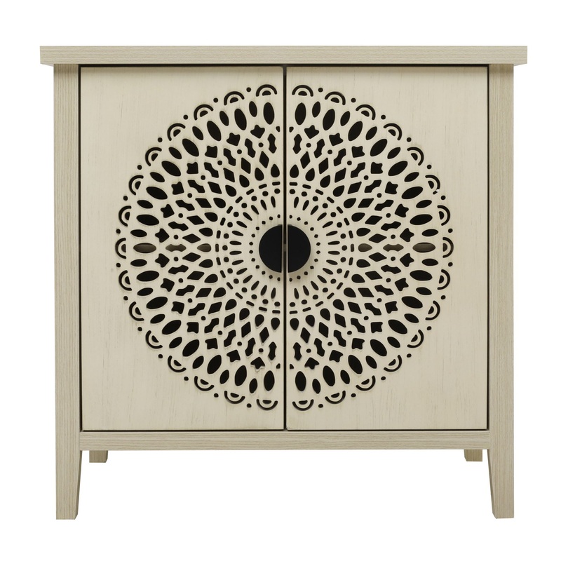 Hollow Carved 2 Door Accent Cabinet Sideboard Buffet Storage Cabinet With Adjustable Shelf For Entryway Living Room Bedroom – Natural