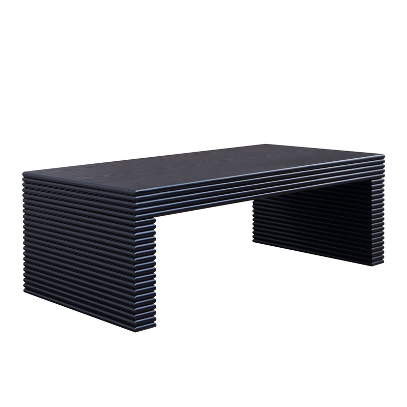 Modern Ribbed Coffee Table, Rectangular Low Profile Center Table For Living Room – Black